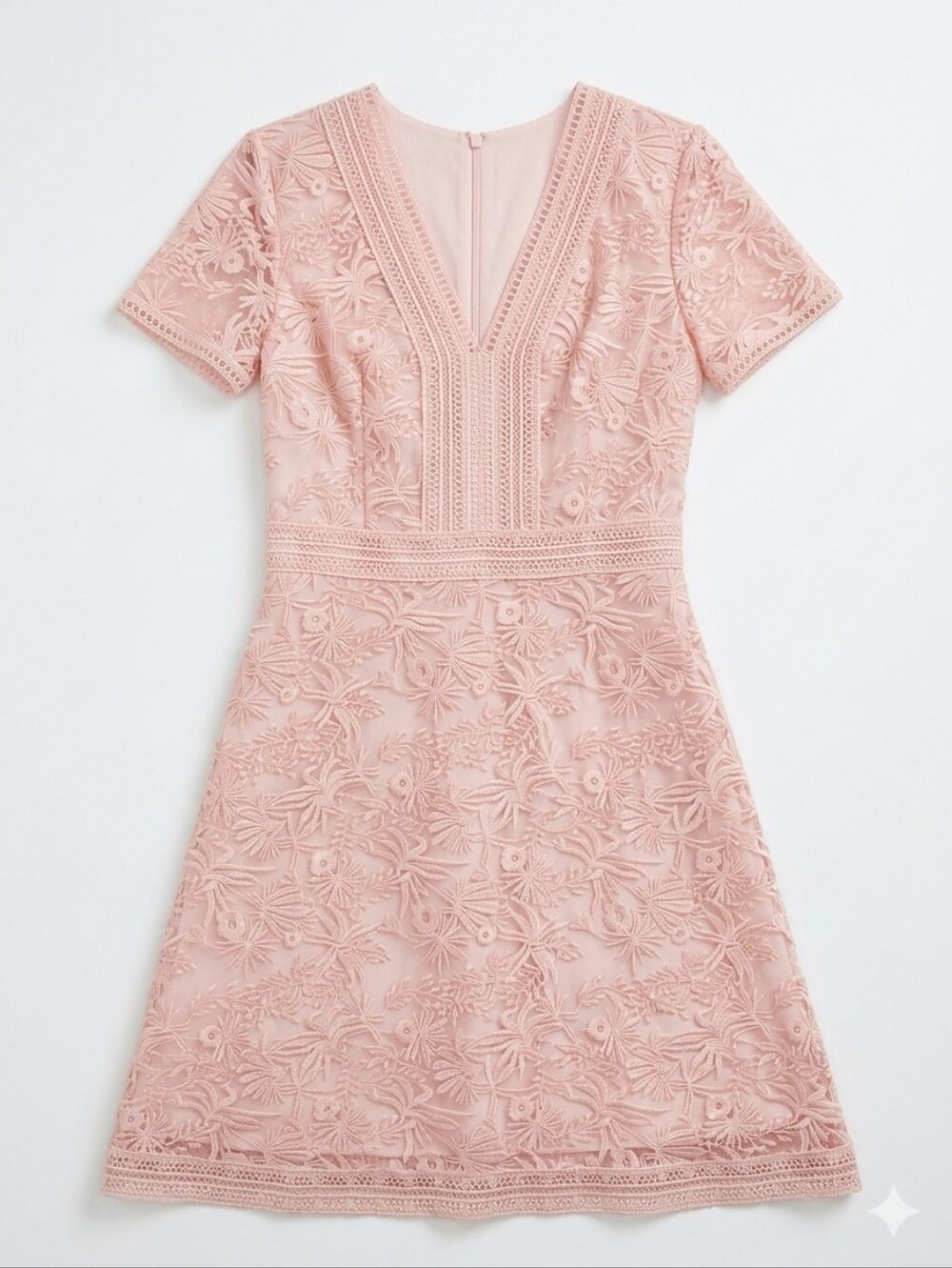 Ochirly Pink Floral Lace V-Neck Short Sleeve Sheath Dress